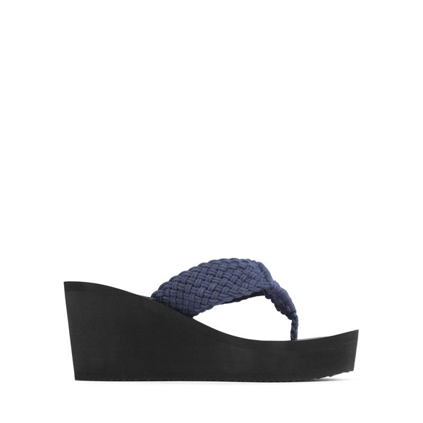 Woven Strap Platform Wedge Flip Flops - NAVY - 2